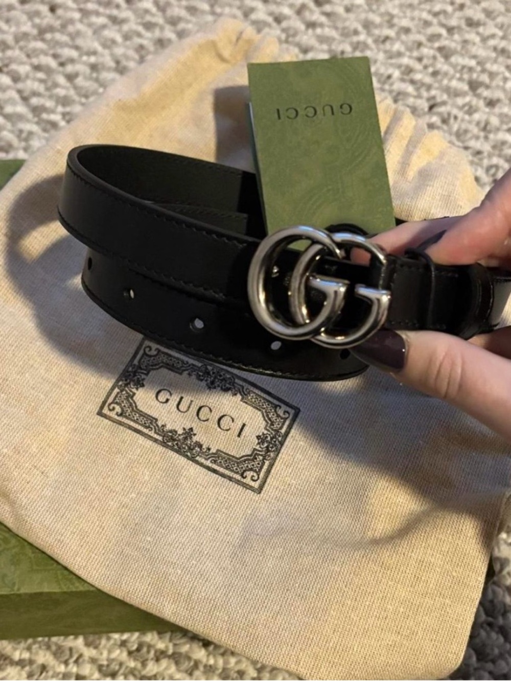 Gucci Marmont Belt - Black Leather with Silver Double G Buckle - Picture 2 of 4